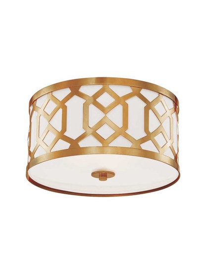 Jennings Flush-Mount Ceiling Light in Aged Brass.